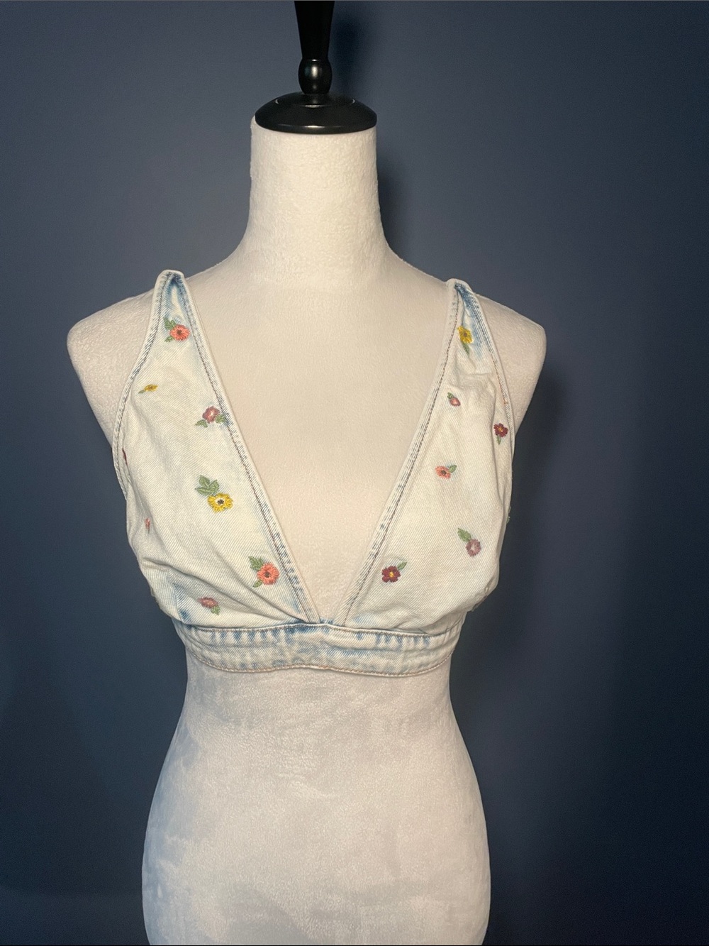 wild fable Light Blue Denim Floral Embroidered Bralette - Picture 3 of 6